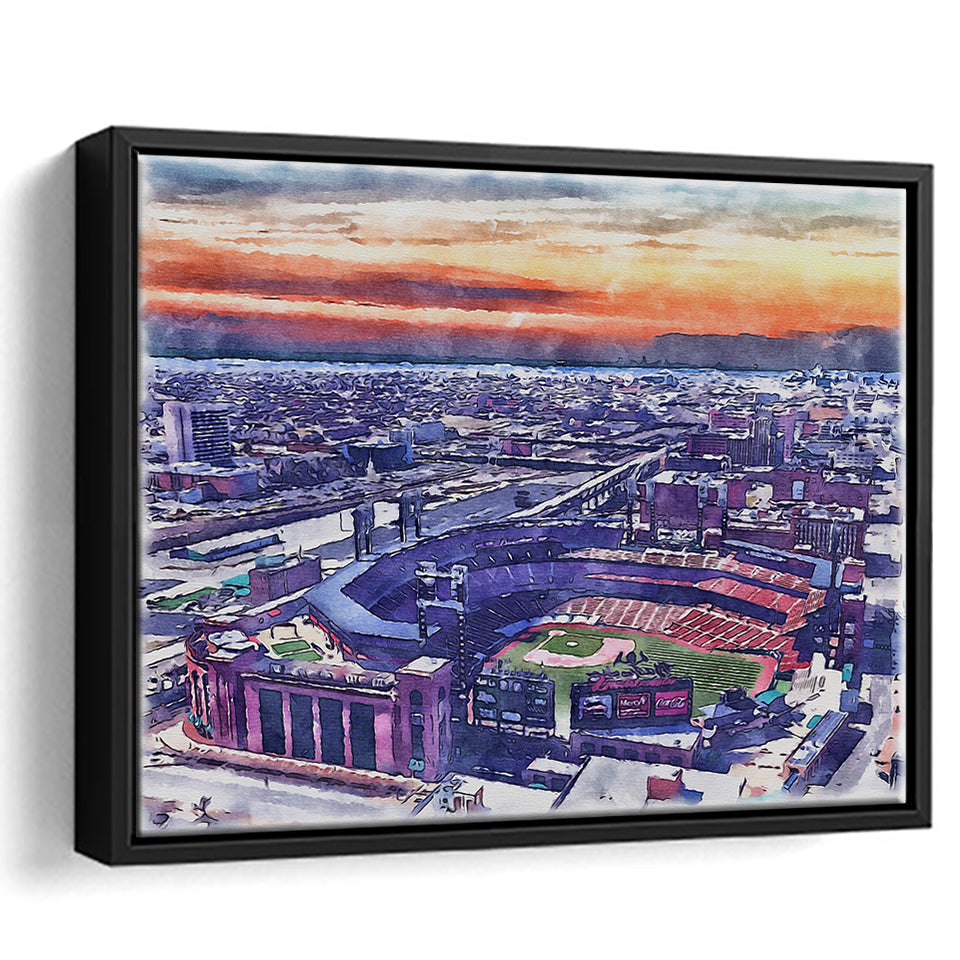 Busch Stadium WaterColor Framed Canvas Prints, St. Louis, Missouri Watercolor, Stadium Art Gifts, Floating Frame
