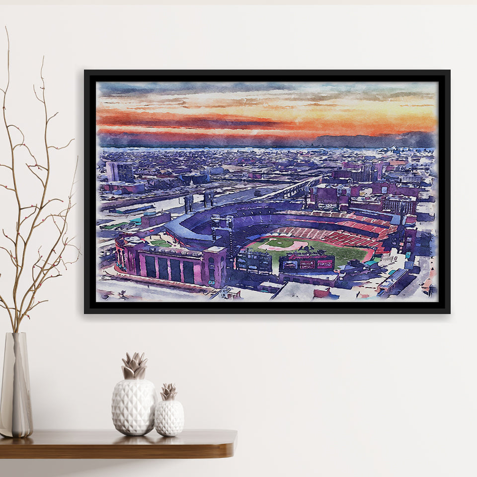 Busch Stadium WaterColor Framed Canvas Prints, St. Louis, Missouri Watercolor, Stadium Art Gifts, Floating Frame