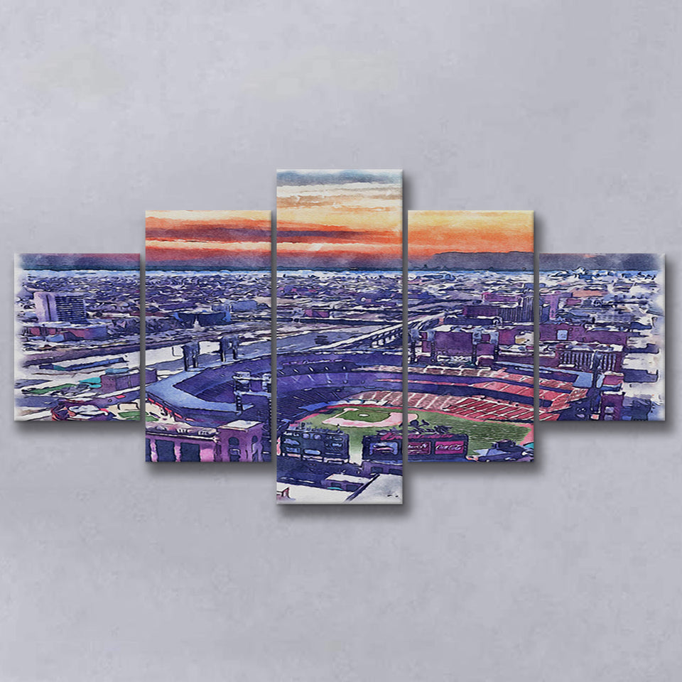 Busch Stadium WaterColor 5 Panels Mix Canvas Prints, St. Louis, Missouri Watercolor, Large Stadium Canvas