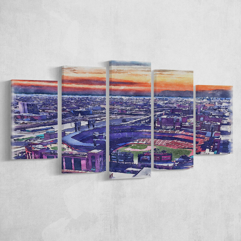 Busch Stadium WaterColor 5 Panels Mix Canvas Prints, St. Louis, Missouri Watercolor, Large Stadium Canvas