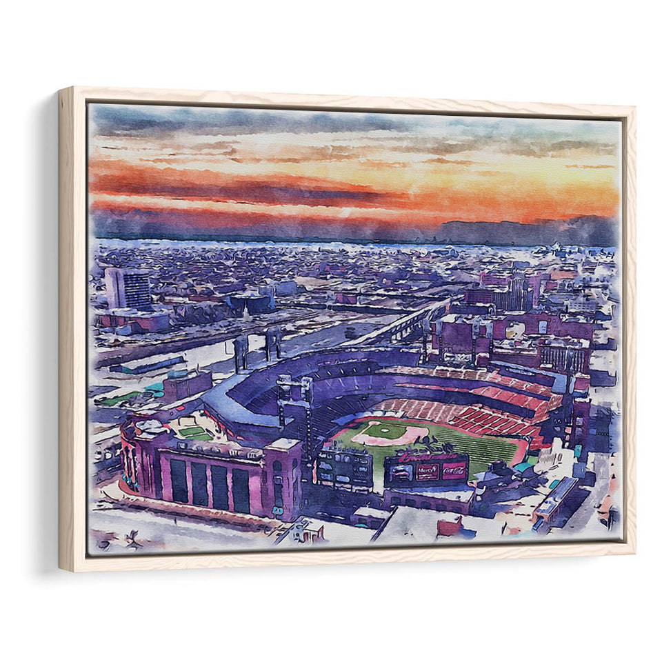 Busch Stadium WaterColor Framed Canvas Prints, St. Louis, Missouri Watercolor, Stadium Art Gifts, Floating Frame