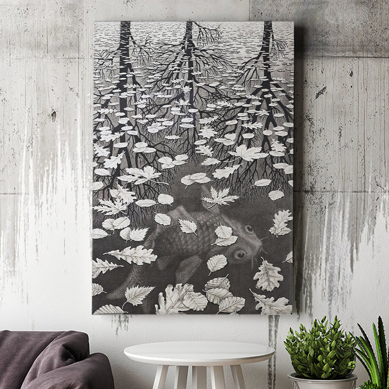 By Maurits Cornelis Escher Canvas Wall Art, M.C. Escher  Three Worlds 1955, Canvas Painting, Canvas Print Wall Art Decor