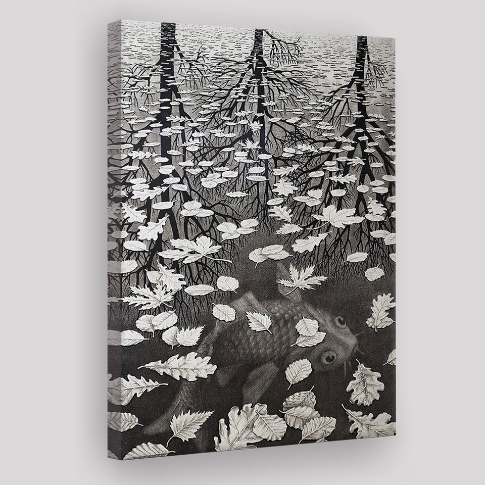 By Maurits Cornelis Escher Canvas Wall Art, M.C. Escher  Three Worlds 1955, Canvas Painting, Canvas Print Wall Art Decor