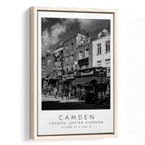 Camden, London United Kingdom, Wall Art For Travel Lovers, B&W, Floating Framed Canvas Print