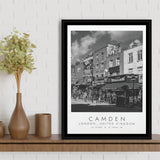 Camden, London United Kingdom, Wall Art For Travel Lovers, B&W, Floating Framed Canvas Print