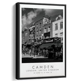 Camden, London United Kingdom, Wall Art For Travel Lovers, B&W, Floating Framed Canvas Print
