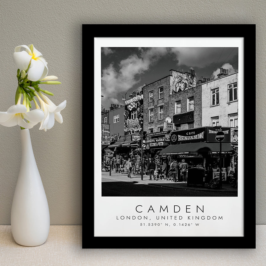 Camden, London United Kingdom, Print For Travel Lovers, Black And White, Framed Art Print Wall Decor