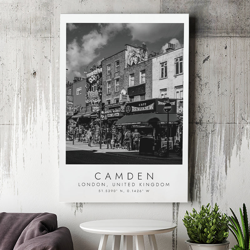 Camden, London United Kingdom, Print For Travel Lovers, Black And White, Canvas Print Wall Art