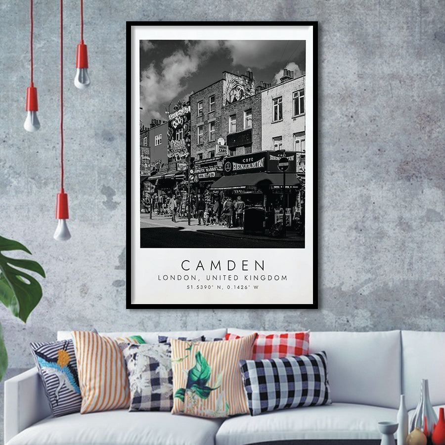 Camden, London United Kingdom, Print For Travel Lovers, Black And White, Framed Art Print Wall Decor