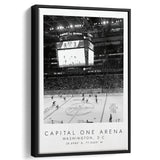 Capital One Arena Washington Capitals, Stadium Wall Art For Ice Hockey Lovers, B&W, Floating Framed Canvas Print