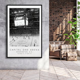 Capital One Arena Washington Capitals, Stadium Wall Art For Ice Hockey Lovers, B&W, Floating Framed Canvas Print