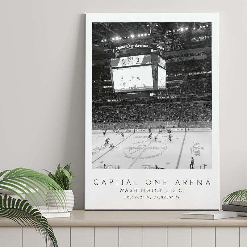 Capital One Arena Washington Capitals, Stadium Print For Ice Hockey Lovers, Black And White, Canvas Print Wall Art
