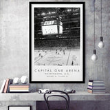 Capital One Arena Washington Capitals, Stadium Print For Ice Hockey Lovers, Black And White, Framed Art Print Wall Decor