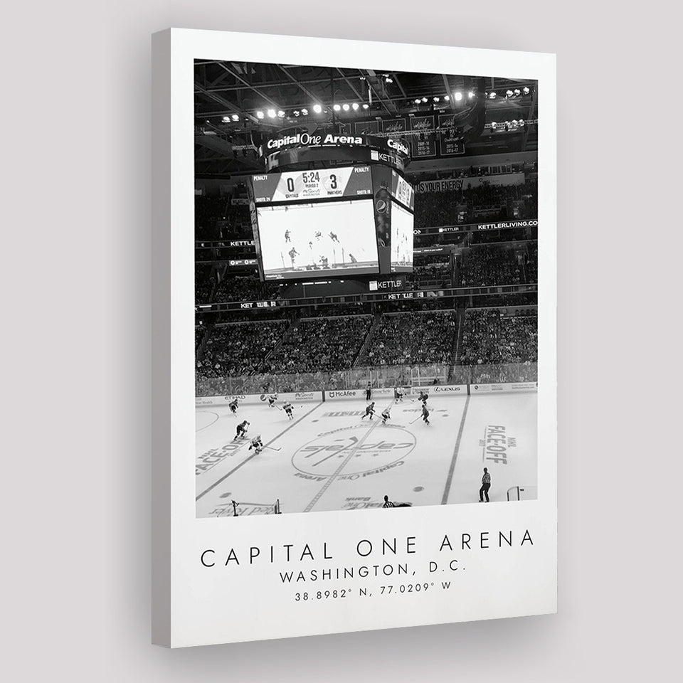 Capital One Arena Washington Capitals, Stadium Print For Ice Hockey Lovers, Black And White, Canvas Print Wall Art