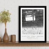 Capital One Arena Washington Capitals, Stadium Wall Art For Ice Hockey Lovers, B&W, Floating Framed Canvas Print