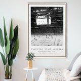 Capital One Arena Washington Capitals, Stadium Wall Art For Ice Hockey Lovers, B&W, Floating Framed Canvas Print