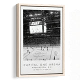 Capital One Arena Washington Capitals, Stadium Wall Art For Ice Hockey Lovers, B&W, Floating Framed Canvas Print