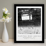 Capital One Arena Washington Capitals, Stadium Print For Ice Hockey Lovers, Black And White, Framed Art Print Wall Decor