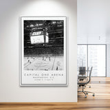 Capital One Arena Washington Capitals, Stadium Wall Art For Ice Hockey Lovers, B&W, Floating Framed Canvas Print
