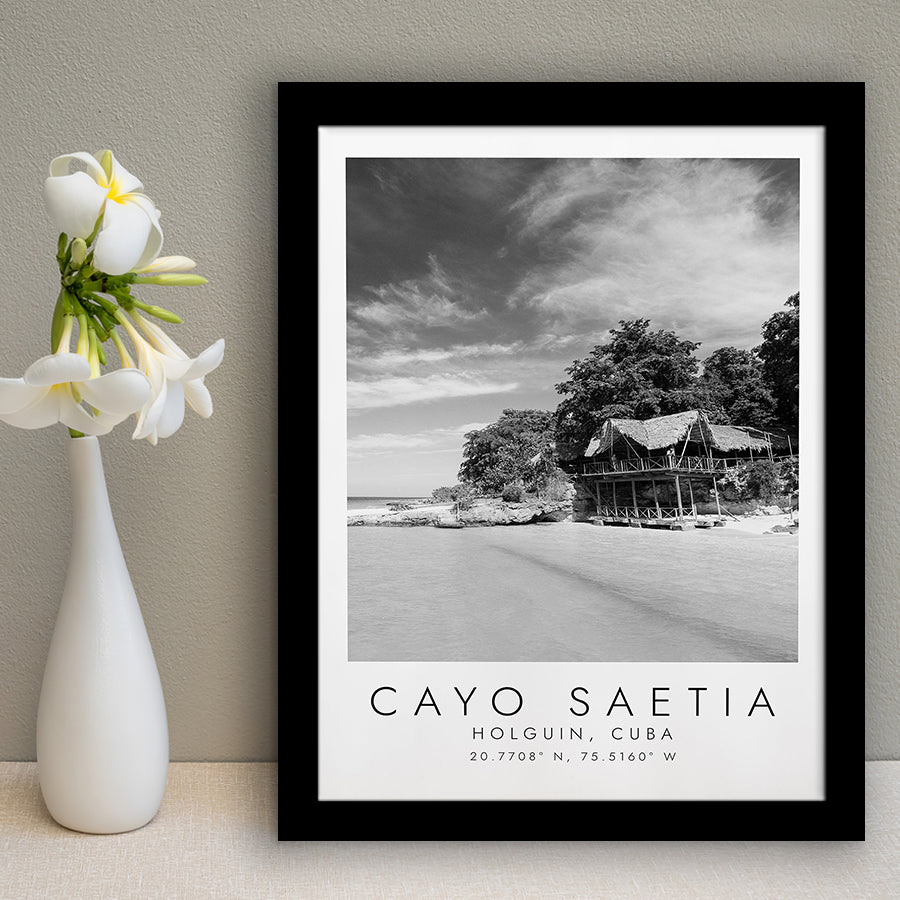 Cayo Saetia Cuba Skyline Paradise Island, Print For Travel Lovers, Black And White, Framed Art Print Wall Decor