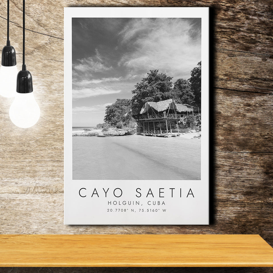 Cayo Saetia Cuba Skyline Paradise Island, Print For Travel Lovers, Black And White, Canvas Print Wall Art