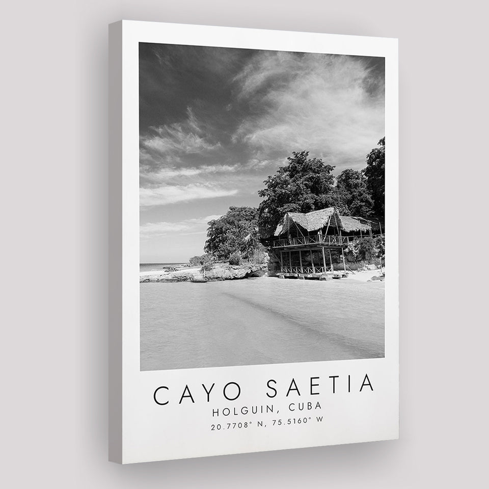 Cayo Saetia Cuba Skyline Paradise Island, Print For Travel Lovers, Black And White, Canvas Print Wall Art