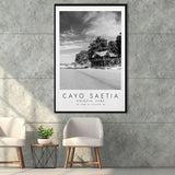 Cayo Saetia Cuba Skyline Paradise Island, Wall Art For Travel Lovers, B&W, Floating Framed Canvas Print