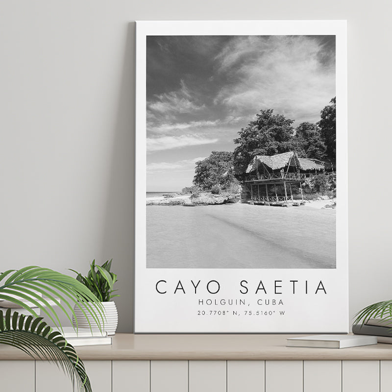 Cayo Saetia Cuba Skyline Paradise Island, Print For Travel Lovers, Black And White, Canvas Print Wall Art