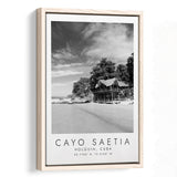 Cayo Saetia Cuba Skyline Paradise Island, Wall Art For Travel Lovers, B&W, Floating Framed Canvas Print