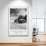 Cayo Saetia Cuba Skyline Paradise Island, Wall Art For Travel Lovers, B&W, Floating Framed Canvas Print