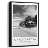 Cayo Saetia Cuba Skyline Paradise Island, Wall Art For Travel Lovers, B&W, Floating Framed Canvas Print