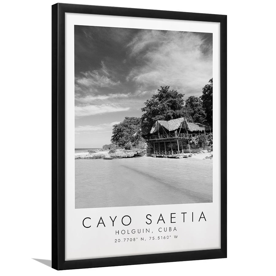 Cayo Saetia Cuba Skyline Paradise Island, Print For Travel Lovers, Black And White, Framed Art Print Wall Decor