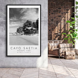 Cayo Saetia Cuba Skyline Paradise Island, Wall Art For Travel Lovers, B&W, Floating Framed Canvas Print