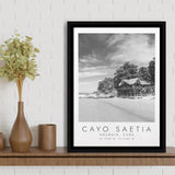 Cayo Saetia Cuba Skyline Paradise Island, Wall Art For Travel Lovers, B&W, Floating Framed Canvas Print