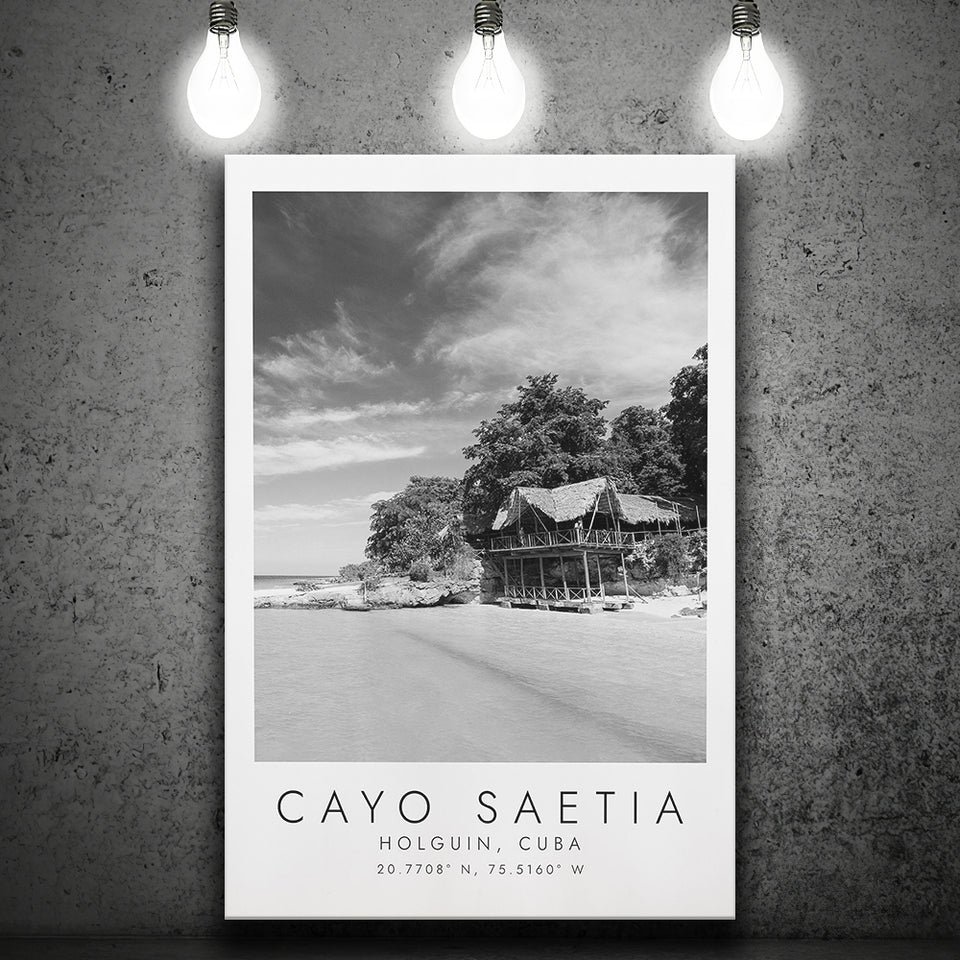 Cayo Saetia Cuba Skyline Paradise Island, Print For Travel Lovers, Black And White, Canvas Print Wall Art