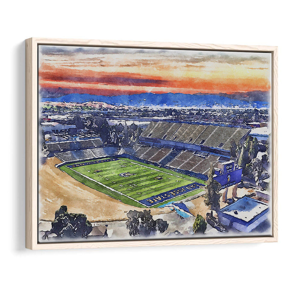 CEFCU Stadium WaterColor Framed Canvas Prints, San Jose California Watercolor, Stadium Art Gifts, Floating Frame