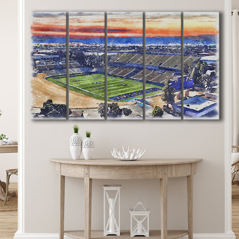 CEFCU Stadium WaterColor 5 Panels B Mixed Canvas Prints, Extra Large, San Jose California Watercolor