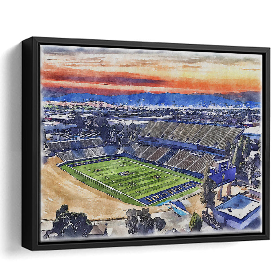 CEFCU Stadium WaterColor Framed Canvas Prints, San Jose California Watercolor, Stadium Art Gifts, Floating Frame