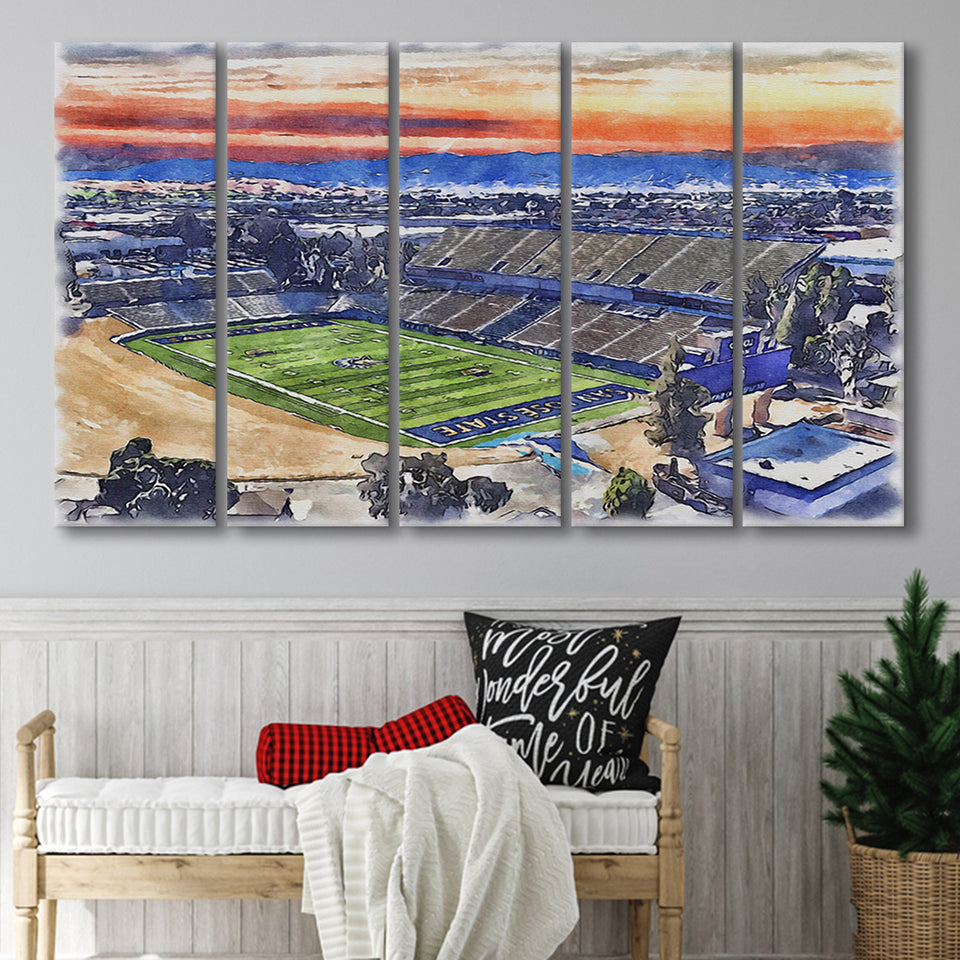 CEFCU Stadium WaterColor 5 Panels B Mixed Canvas Prints, Extra Large, San Jose California Watercolor