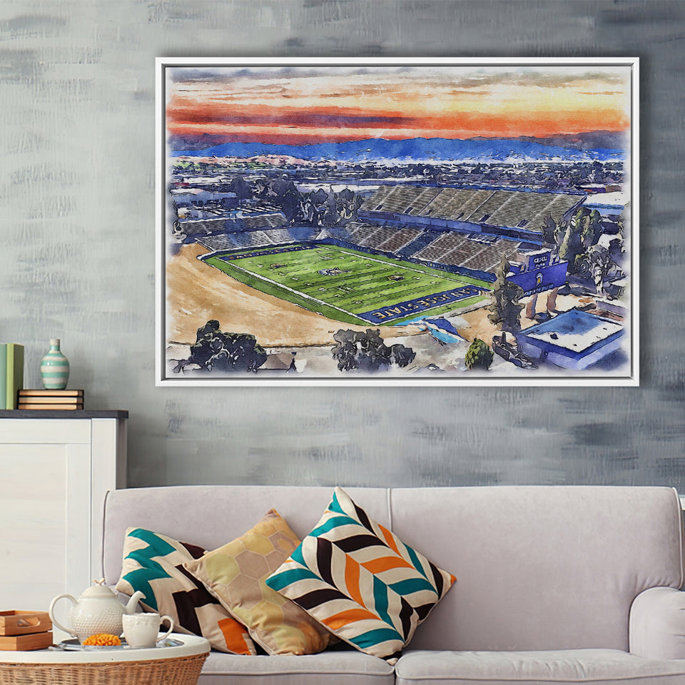 CEFCU Stadium WaterColor Framed Canvas Prints, San Jose California Watercolor, Stadium Art Gifts, Floating Frame