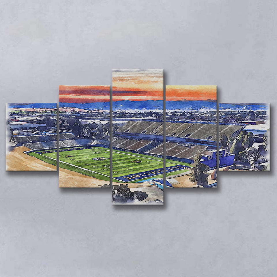 CEFCU Stadium WaterColor 5 Panels Mix Canvas Prints, San Jose California Watercolor, Large Stadium Canvas