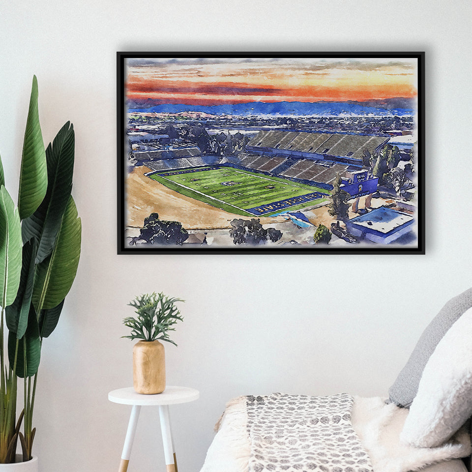 CEFCU Stadium WaterColor Framed Canvas Prints, San Jose California Watercolor, Stadium Art Gifts, Floating Frame