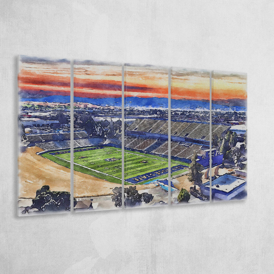 CEFCU Stadium WaterColor 5 Panels B Mixed Canvas Prints, Extra Large, San Jose California Watercolor