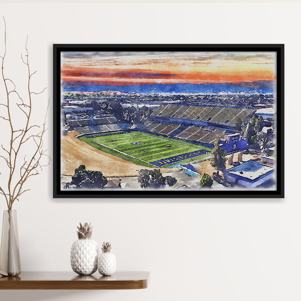 CEFCU Stadium WaterColor Framed Canvas Prints, San Jose California Watercolor, Stadium Art Gifts, Floating Frame