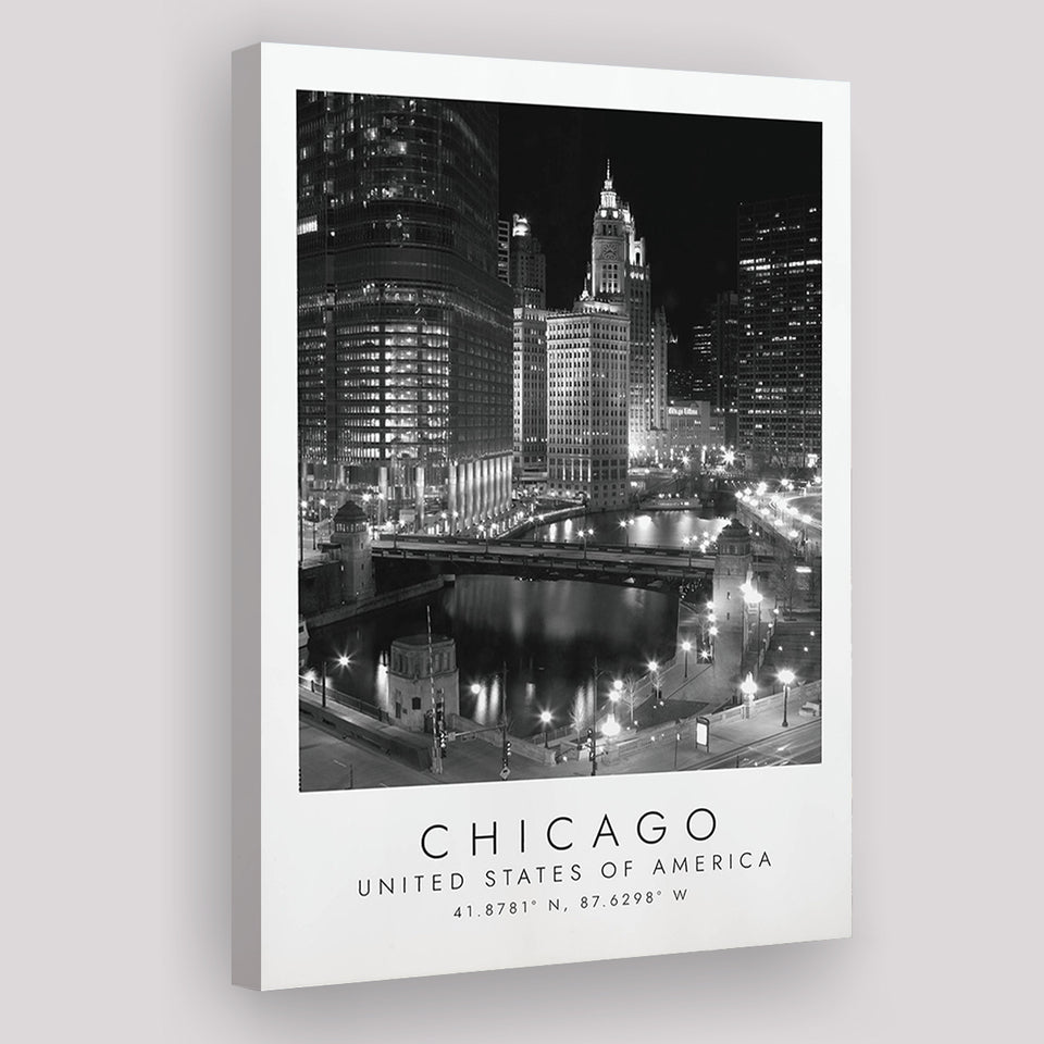 Chicago Usa, Print For Travel Lovers, Black And White, Canvas Print Wall Art