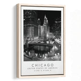 Chicago Usa, Wall Art For Travel Lovers, B&W, Floating Framed Canvas Print