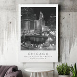 Chicago Usa, Print For Travel Lovers, Black And White, Canvas Print Wall Art