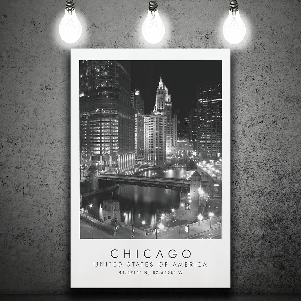 Chicago Usa, Print For Travel Lovers, Black And White, Canvas Print Wall Art