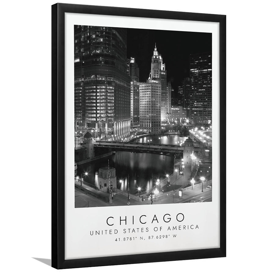 Chicago Usa, Print For Travel Lovers, Black And White, Framed Art Print Wall Decor