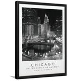 Chicago Usa, Print For Travel Lovers, Black And White, Framed Art Print Wall Decor